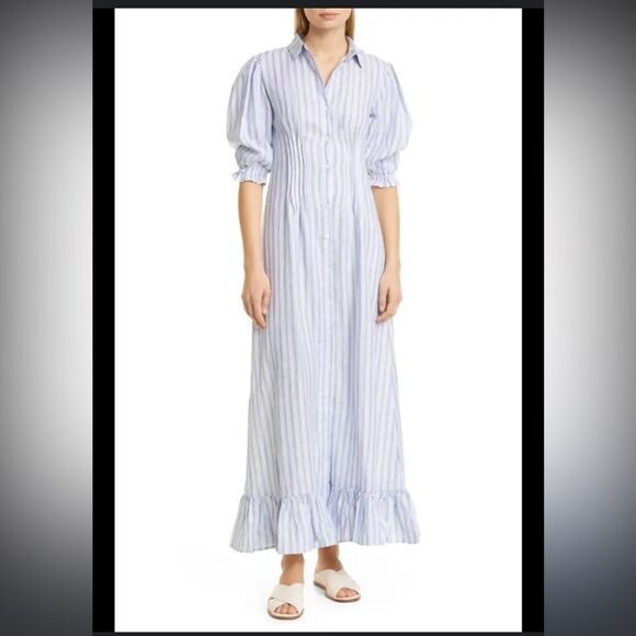 Mille Resort and Travel 100% Linen Button Down Maxi Dress Elbow Sleeves M, NWT - Picture 1 of 11